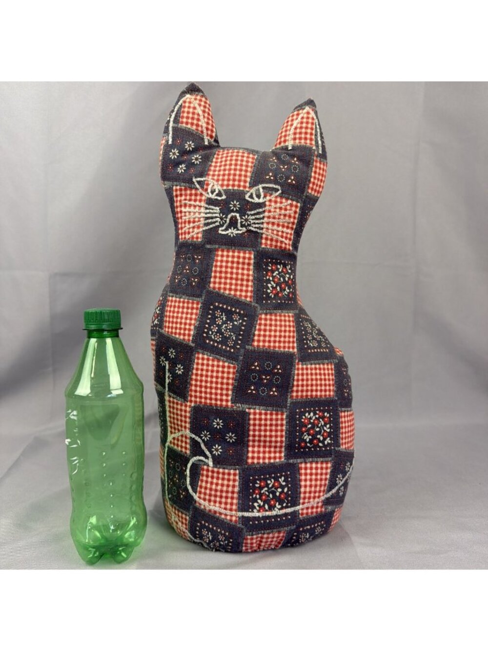 Vintage Patchwork Fabric Cat Doorstop Draft Stopper Handmade Country Farmhouse